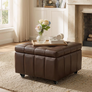 Square Storage Ottoman with Wheels & Faux Leather Lid