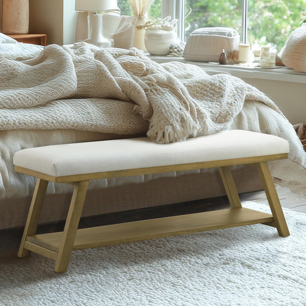 45" Upholstered Entryway Storage Bench with Shoe Rack