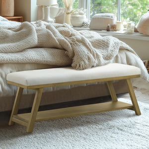 45" Upholstered Storage Bench with Shoe Rack