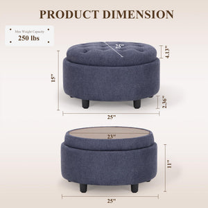 Round Storage Ottoman with Reversible Tray Lid