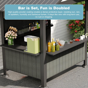 Outdoor Bar Gazebo with Hardtop Roof & Storage Shelves