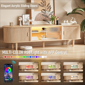 70-Inch Fluted TV Stand with LED Lights & Sliding Doors