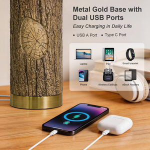 Rustic Farmhouse Table Lamp Set with USB Charging Ports