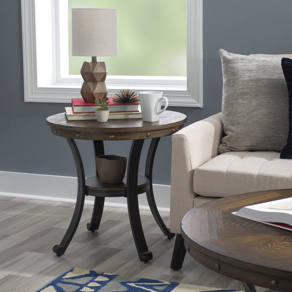 Round Side Table with Ash Veneer Top & Metal Frame
