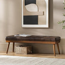 55.5" Button-Tufted Genuine Leather Entryway Bench