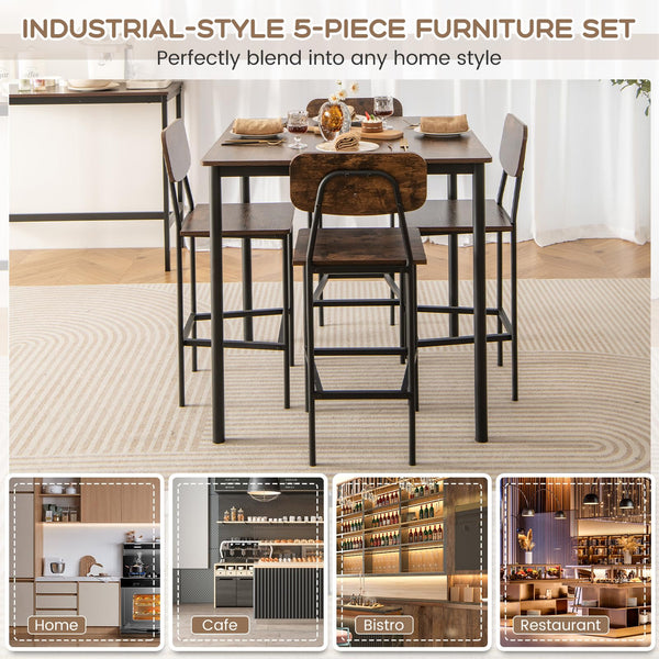 5-Piece Counter Height Dining Table Set with 4 Bar Stools