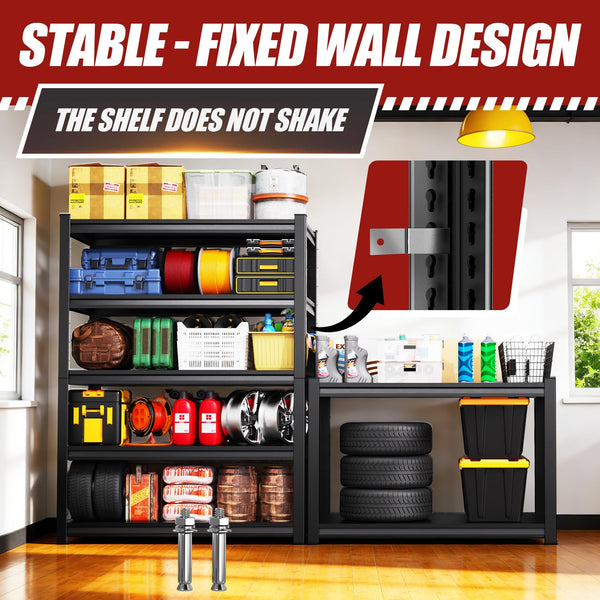 TXTDPL 5-Tier Garage Shelving,Storage Shelves 3000 LBS, Metal Garage Shelving Easy Assembly, Adjustable Garage Storage Organization Shelf for Warehouse, Basement, Pantry, Black (72''HX46''WX20''D)