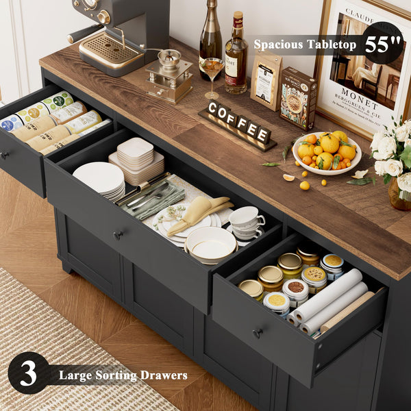55" Kitchen Buffet Cabinet with Storage Drawers & Shelves