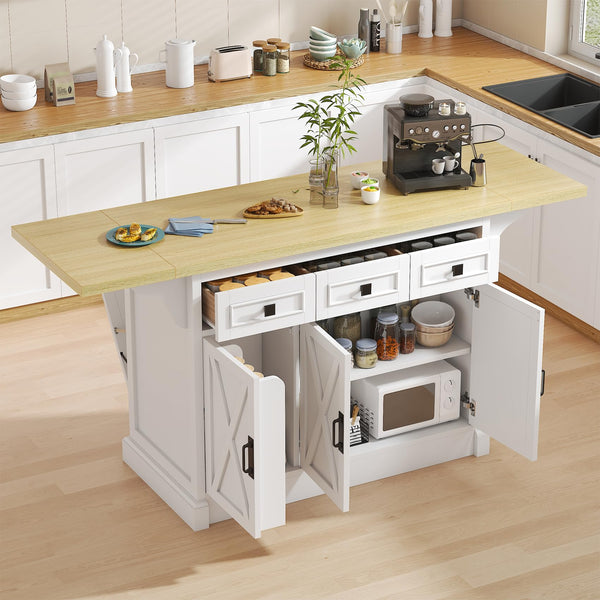Large Kitchen Island with Drop Leaf & Power Outlet