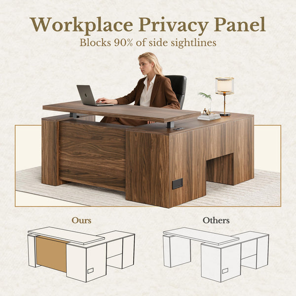 63" L-Shaped Electric Standing Desk with Drawers & File Cabinet