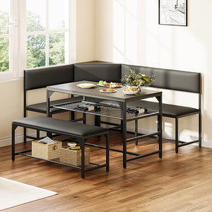 Corner Dining Set with L-Shaped Bench & Storage
