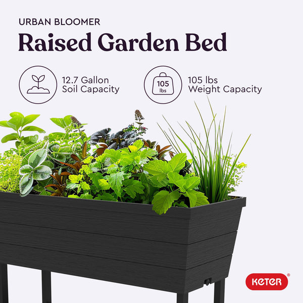 Raised Garden Bed Planter with Self-Watering System – 12.7 Gallon, Dark Grey
