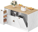 63-Inch Kitchen Island with LED Lights, Power Outlet & Trash Can Storage