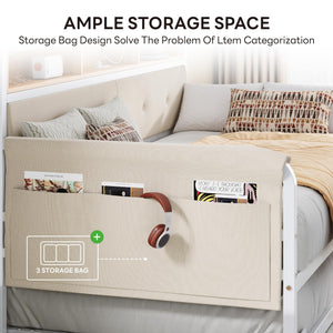 Twin Daybed with Trundle, Upholstered Headboard & Charging Station