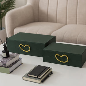 Faux Leather Decorative Storage Boxes with Lids, Set of 2
