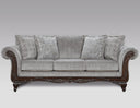 3-Seat Chenille Sofa with Carved Wood Frame