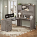 L-Shaped Executive Office Desk with Hutch, Drawers & Power Outlets – 68.9"