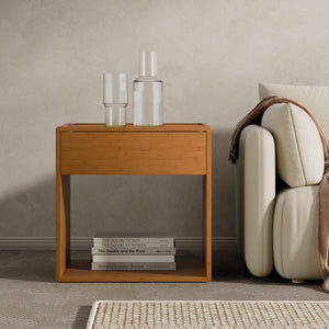 Bamboo Nightstand with Soft-Close Drawer & Open Shelf