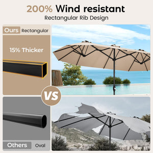 15ft x 9ft Double-Sided Rectangular Patio Umbrella with Crank & Base