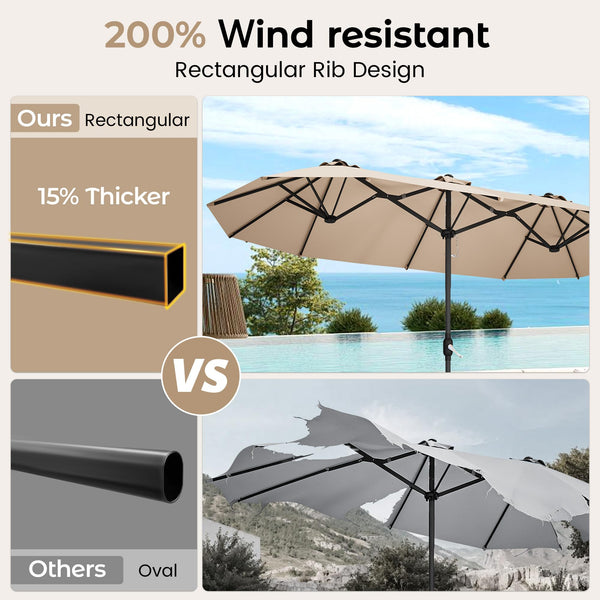 15ft x 9ft Double-Sided Rectangular Patio Umbrella with Crank & Base