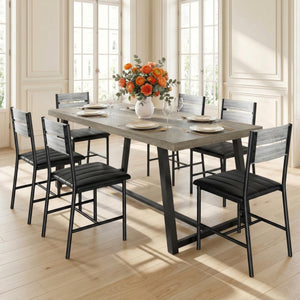 7-Piece Dining Table Set with 6 Upholstered Chairs