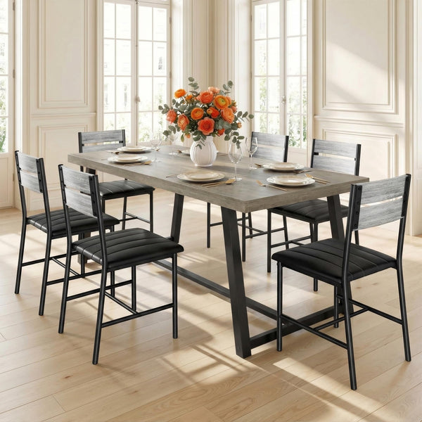 7-Piece Dining Table Set with 6 Upholstered Chairs