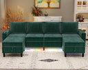 U-Shaped Sectional Sofa with LED Lights, Wireless Charging & Storage Ottomans