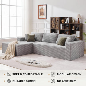 Grey Modular Sectional Sofa – L-Shape Cloud Couch with Oversized Chaise