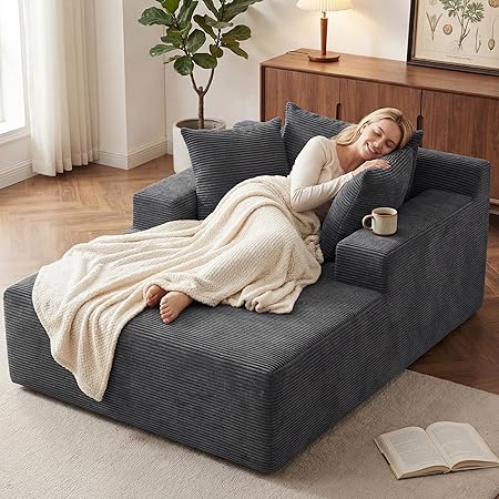 Corduroy Chaise Lounge Chair with Boneless Foam