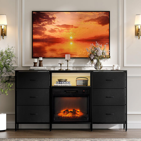 58" Electric Fireplace TV Stand with Fabric Drawers & RGB LED Lights