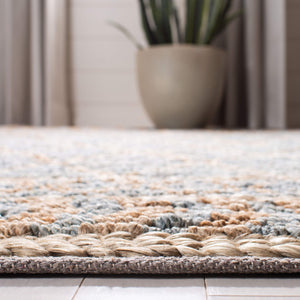 Hand-Woven Jute Area Rug – Natural & Blue Boho Moroccan Trellis