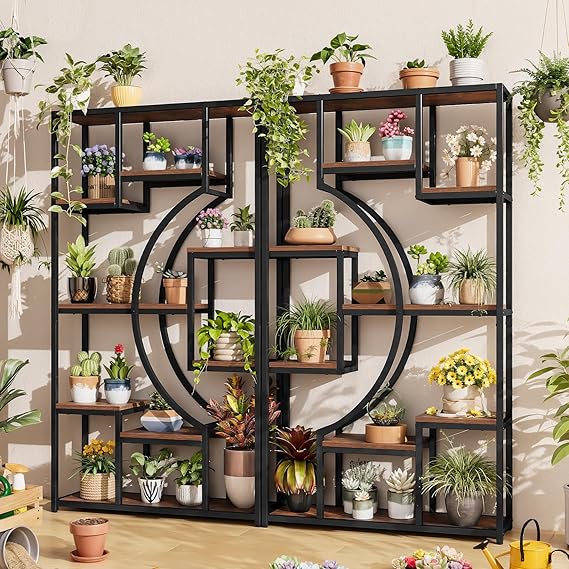 Geometric Bookshelf Set of 2 – 70.8" Tall, 79" Wide, 18 Open Shelves