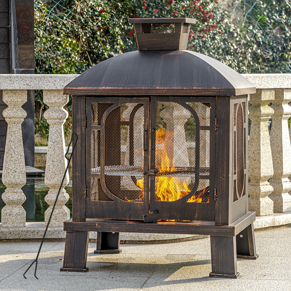 Metal Chiminea Fire Pit with Grill | 45"H x 31"W