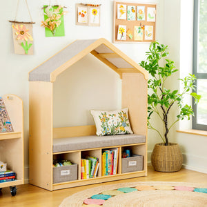 Kids Reading Nook with Storage Bench, Cubbies & Fabric Bins