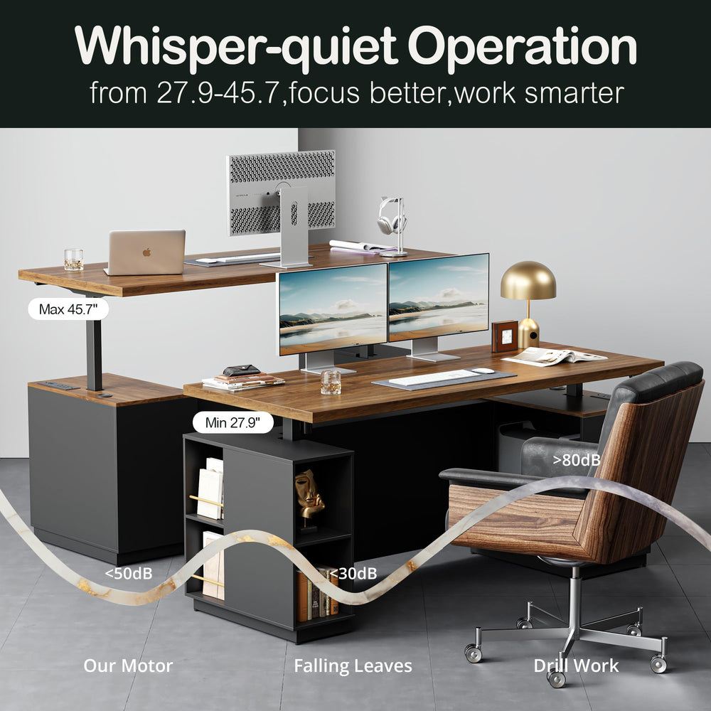 71-Inch Electric Standing Desk with File Cabinets & Storage