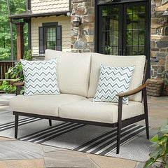 Outdoor Patio Loveseat Sofa with Wicker Backrest & Thick Cushion
