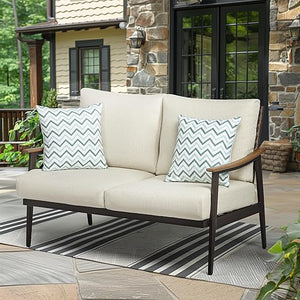 Outdoor Patio Loveseat Sofa with Wicker Backrest & Thick Cushion