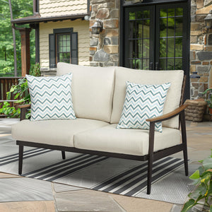 Outdoor Patio Loveseat Sofa with Wicker Backrest & Thick Cushion