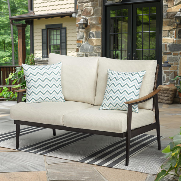 Outdoor Patio Loveseat Sofa with Wicker Backrest & Thick Cushion