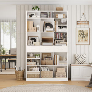 Tall Bookcase with Drawers & Adjustable Shelves – 9-Tier Wide Storage Cabinet