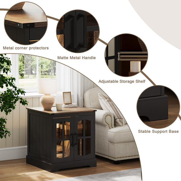 Farmhouse End Table with Charging Station & LED Light
