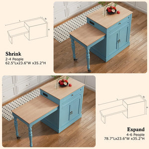 Extendable Kitchen Island with Charging Station & Storage