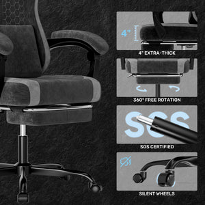 SUKIDA Fabric Video Gaming Chair, Ergonomic High-Back Computer Game Chairs with Large Massage Adjustable Lumbar Support, Headrest and Linked Armrests for Long Hours Sitting Task Chair, Black