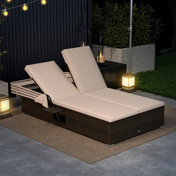 Outdoor Daybed with Retractable Canopy & 6-Position Backrest