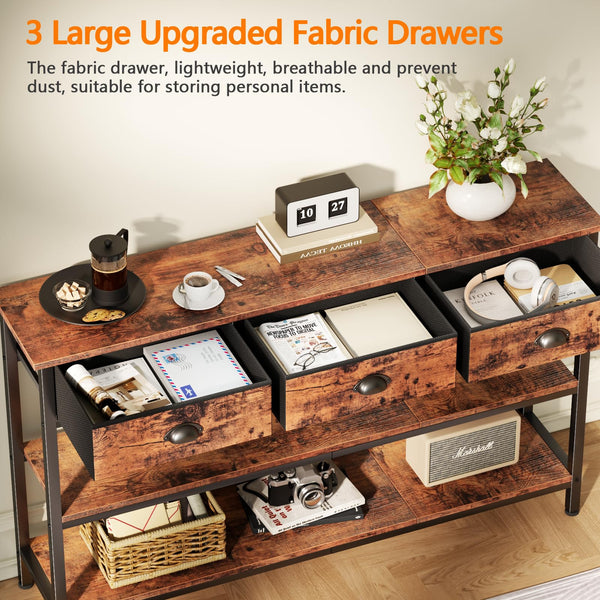 47-Inch Console Table with 3 Drawers and Storage Shelves