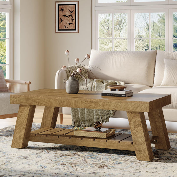 2-Tier Farmhouse Coffee Table with Storage Shelf