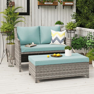 2-Piece Outdoor Wicker Loveseat & Coffee Table Set with Storage