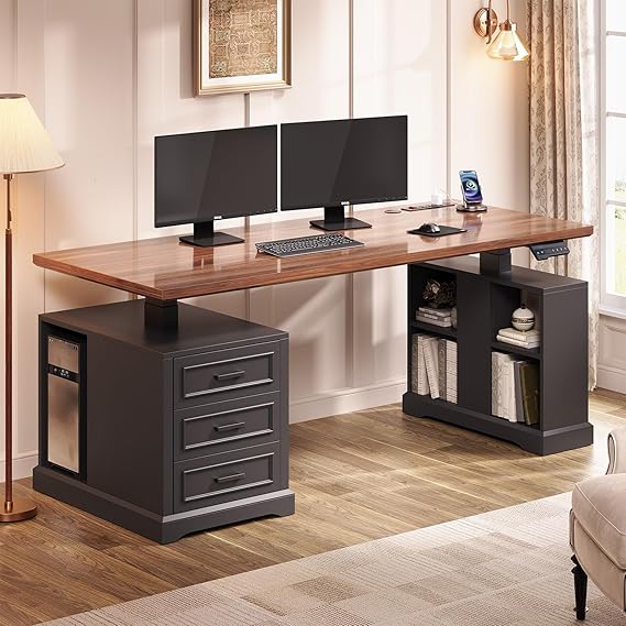 63" Electric Standing Desk with Drawers, Storage & Power Outlets