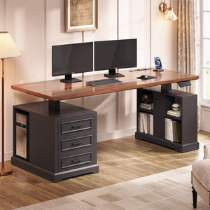 Electric Standing Desk with Drawers, Storage Shelves & Power Outlets – 63 Inch