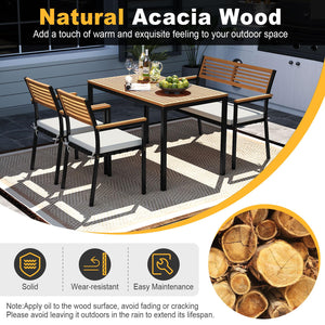 4-Piece Acacia Wood Patio Dining Set with Table, 2 Chairs & Bench
